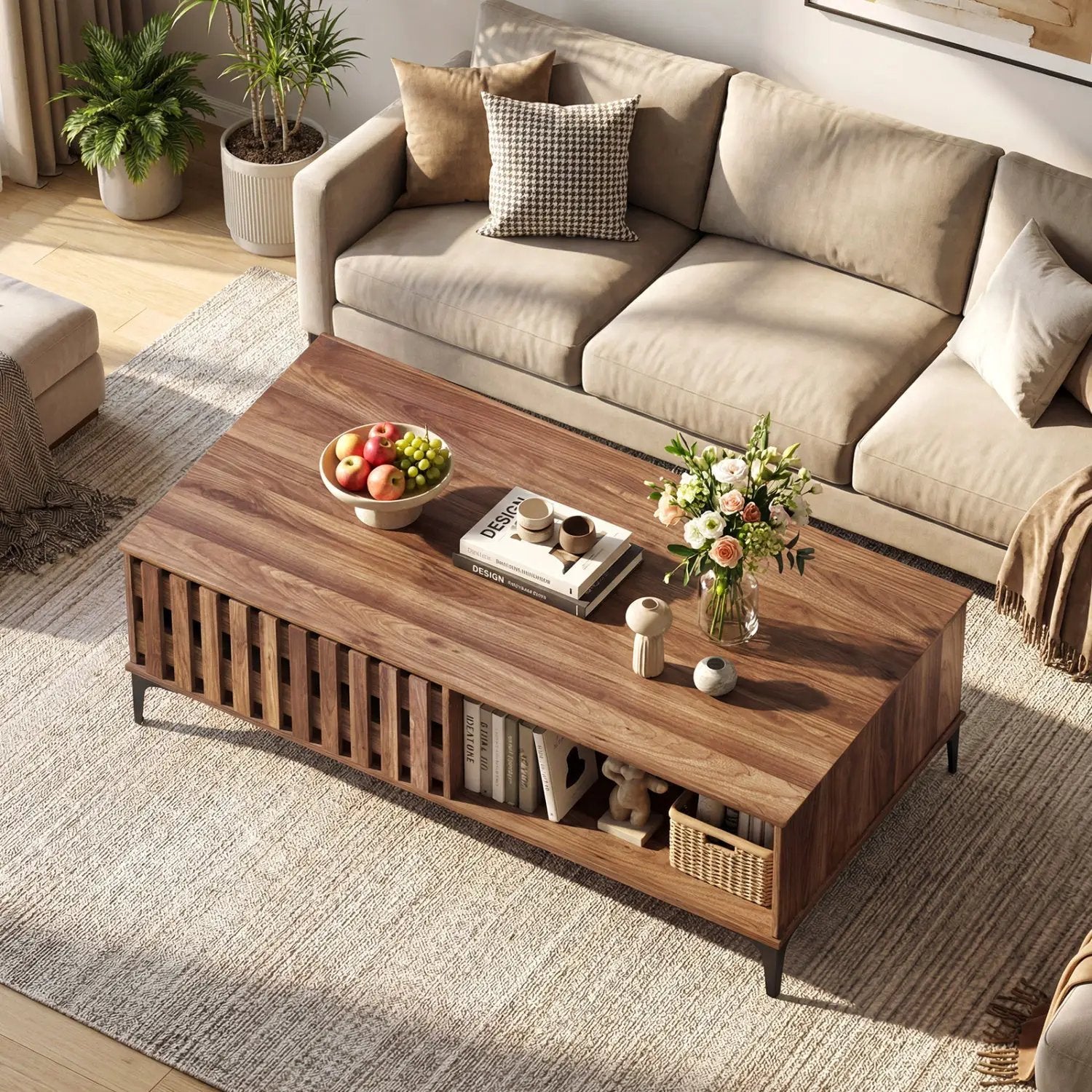 47 Inches Mid Century Coffee Table Farmhouse Wooden Center Table by DirectDeals