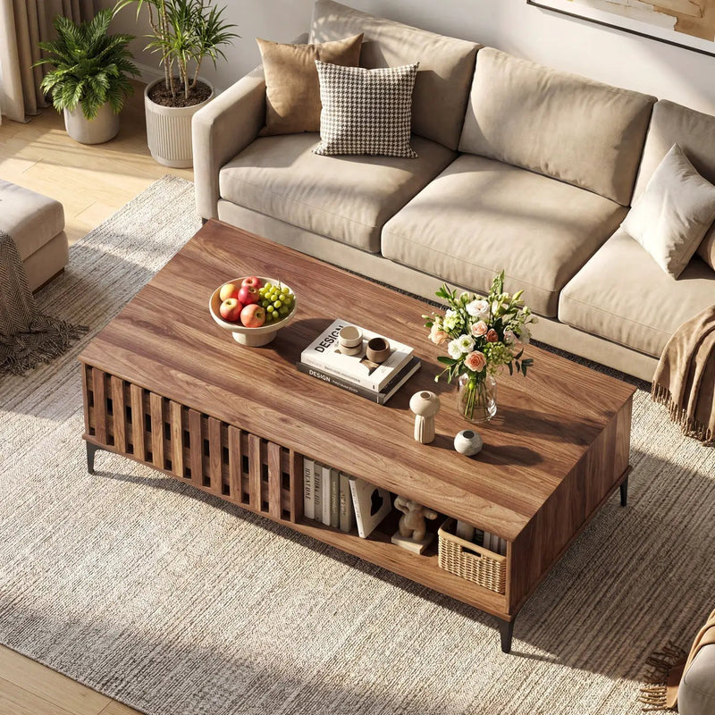 47 Inches Mid Century Coffee Table Farmhouse Wooden Center Table by DirectDeals