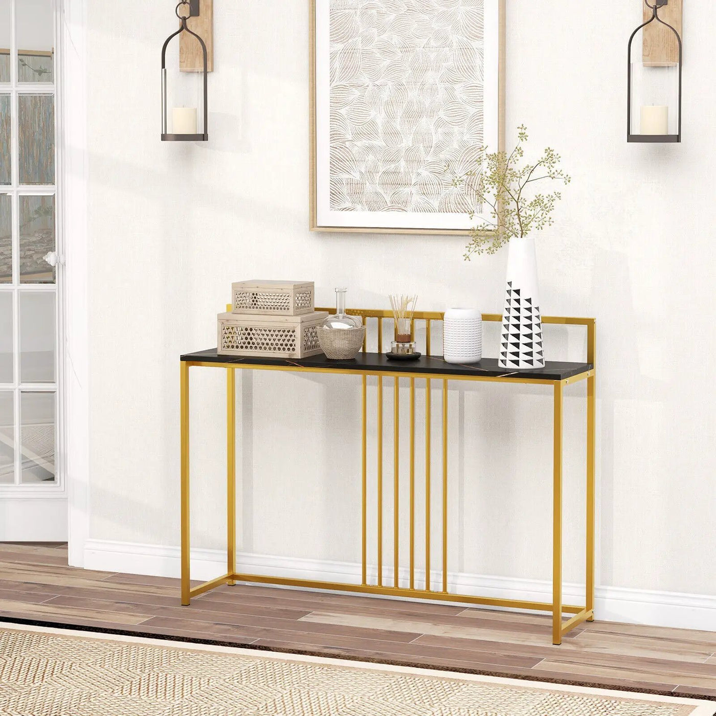 47 Inch Long Entryway Table with Faux Marble Top and Baffle by DirectDeals