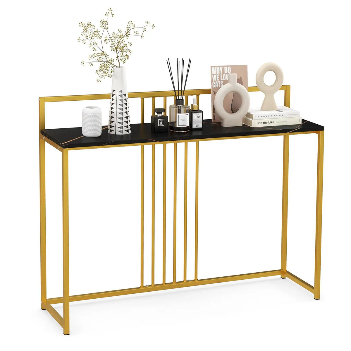 47 Inch Long Entryway Table with Faux Marble Top and Baffle by DirectDeals