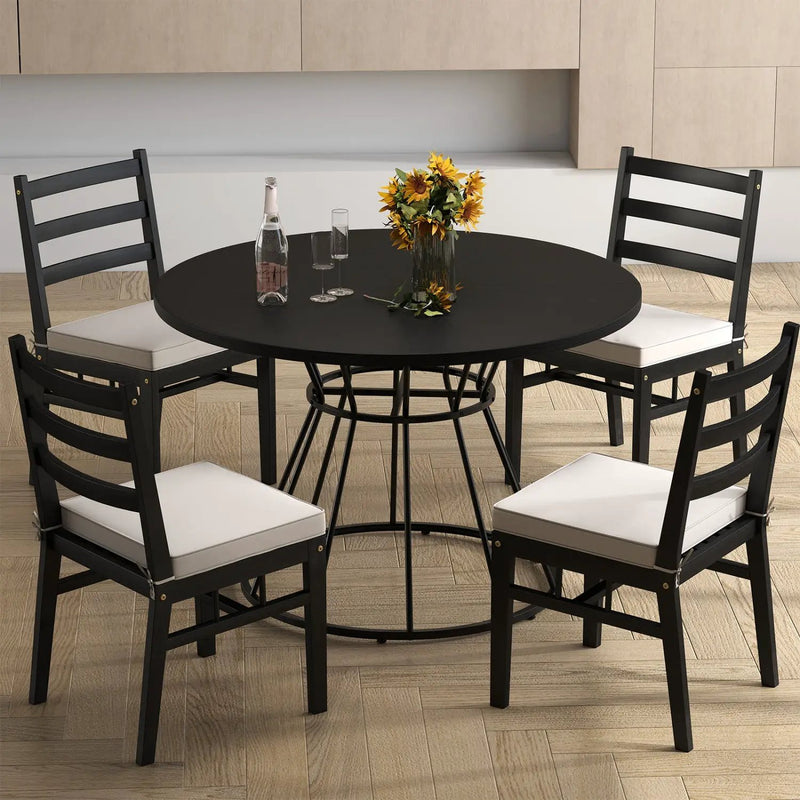 47 Inches Round Dining Table for 4 Farmhouse Kitchen Table with Wooden Tabletop by DirectDeals