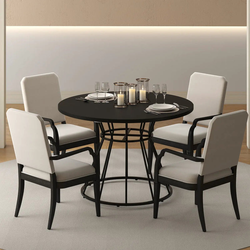 47 Inches Round Dining Table for 4 Farmhouse Kitchen Table with Wooden Tabletop by DirectDeals