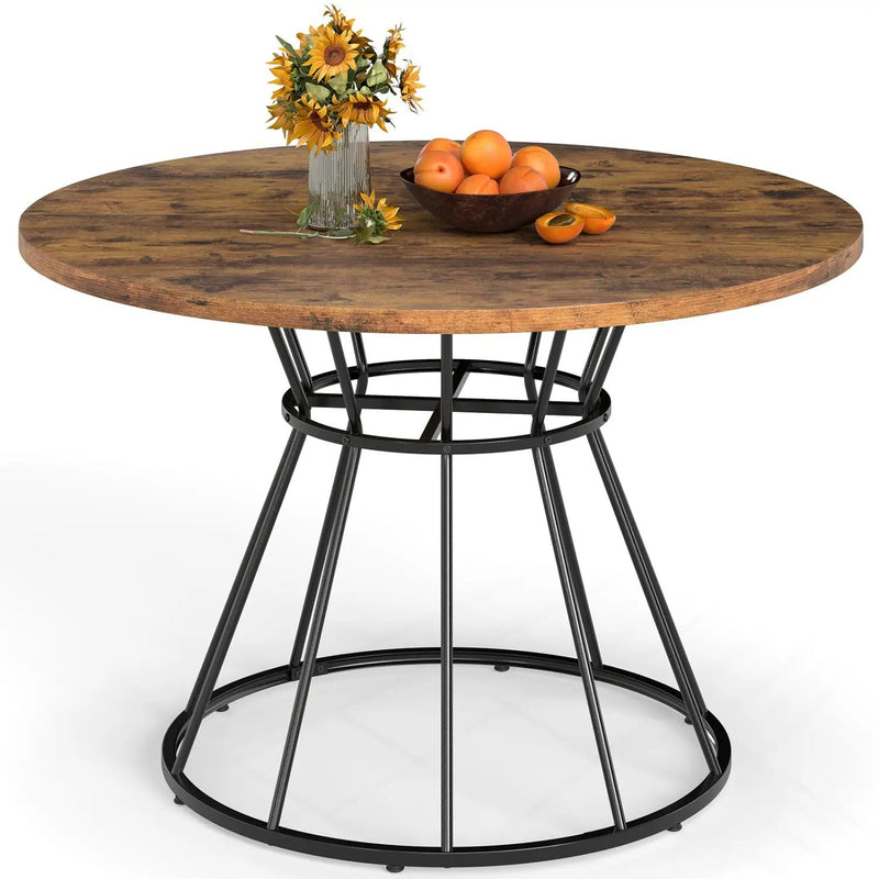 47 Inches Round Dining Table for 4 Farmhouse Kitchen Table with Wooden Tabletop by DirectDeals