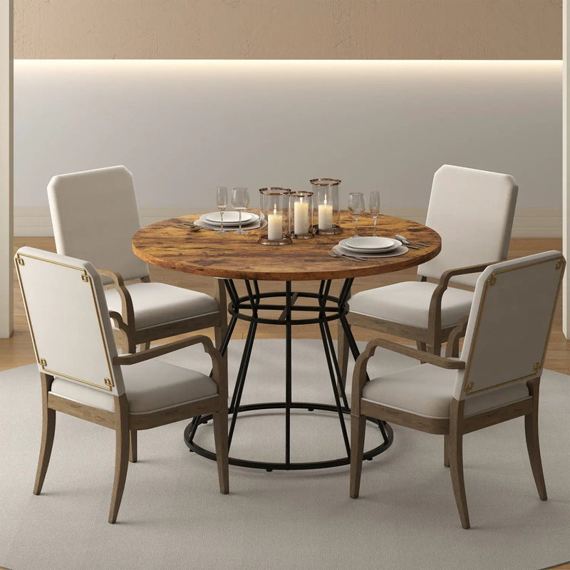 47 Inches Round Dining Table for 4 Farmhouse Kitchen Table with Wooden Tabletop by DirectDeals