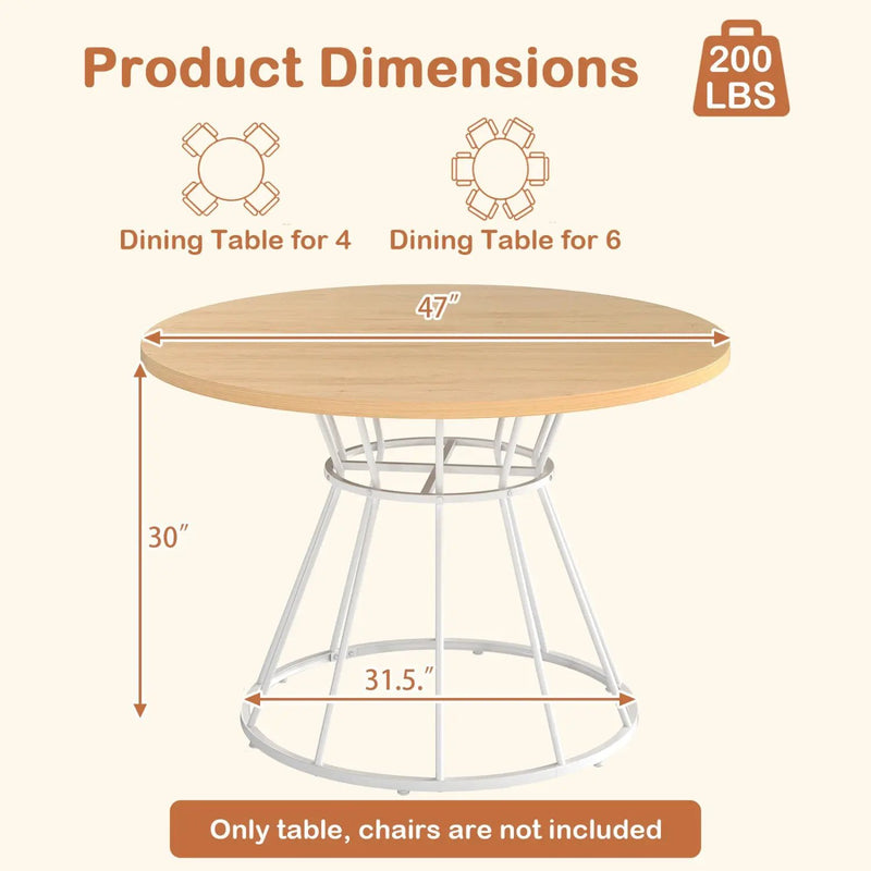 47 Inches Round Dining Table for 4 Farmhouse Kitchen Table with Wooden Tabletop by DirectDeals