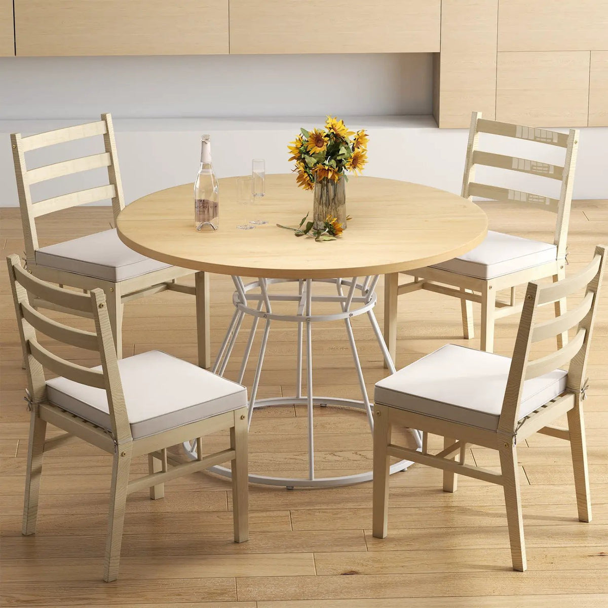 47 Inches Round Dining Table for 4 Farmhouse Kitchen Table with Wooden Tabletop by DirectDeals