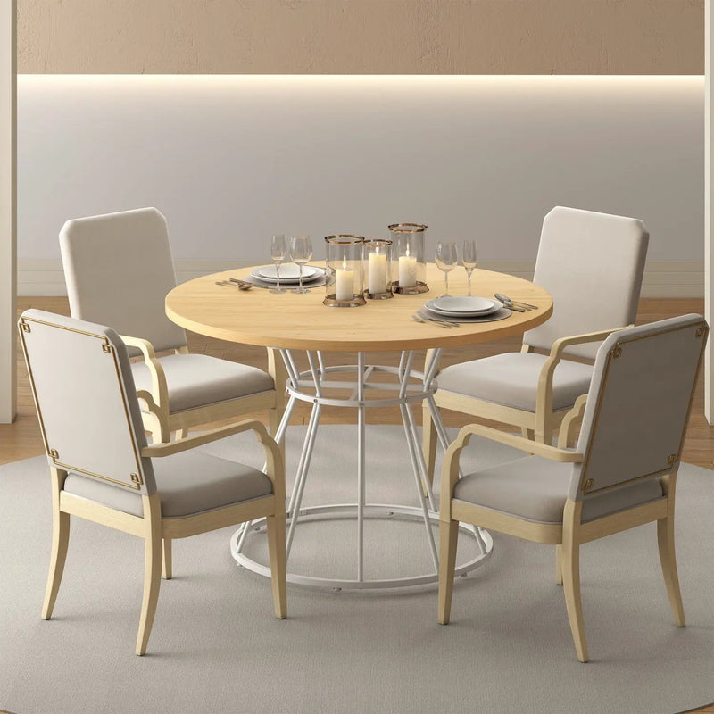 47 Inches Round Dining Table for 4 Farmhouse Kitchen Table with Wooden Tabletop by DirectDeals