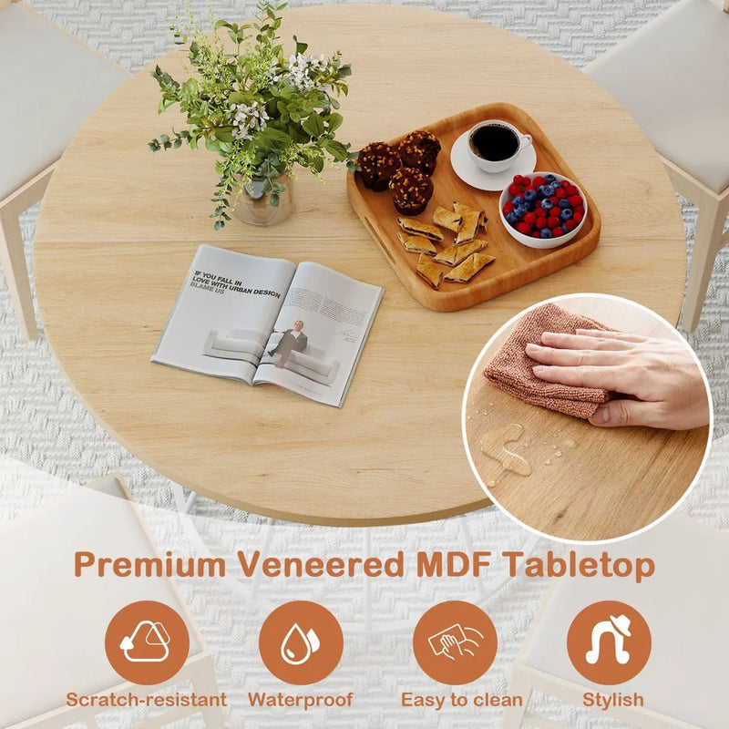 47 Inches Round Dining Table for 4 Farmhouse Kitchen Table with Wooden Tabletop by DirectDeals