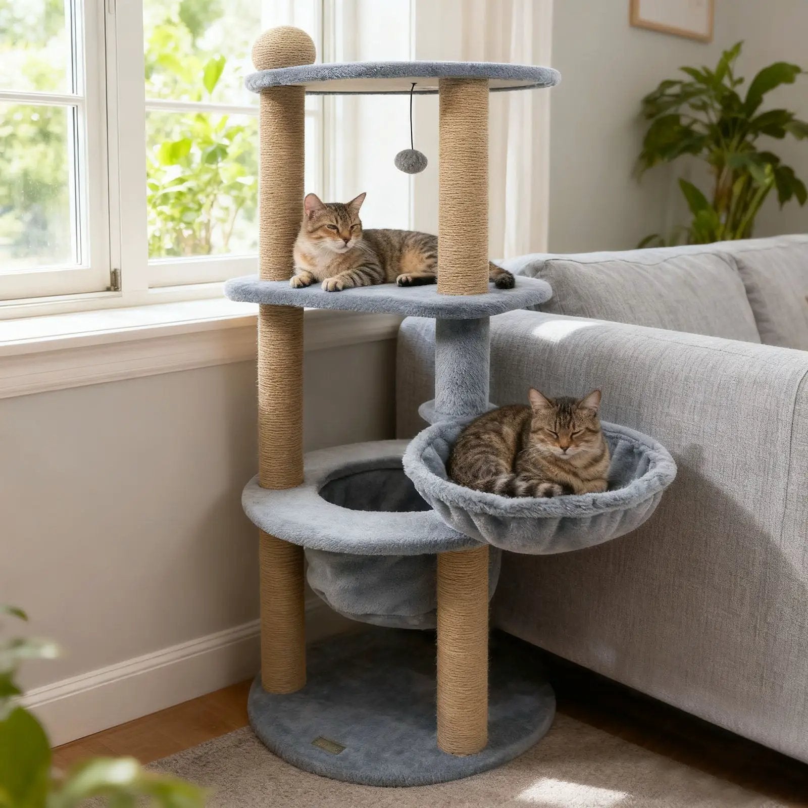 47 Inches Tall Cat Tower with Cat Nest and Scratching Posts-Gray by DirectDeals