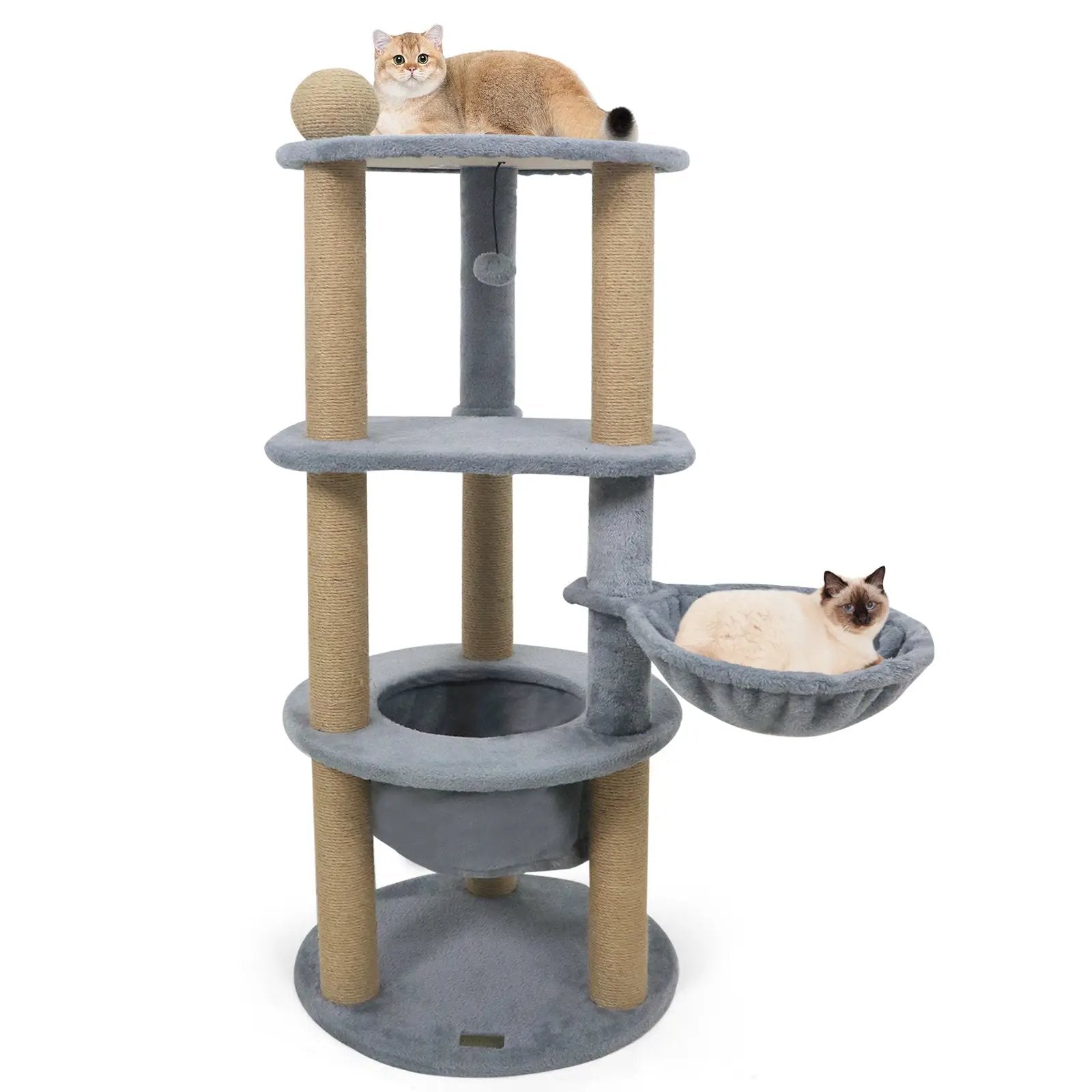 47 Inches Tall Cat Tower with Cat Nest and Scratching Posts-Gray by DirectDeals