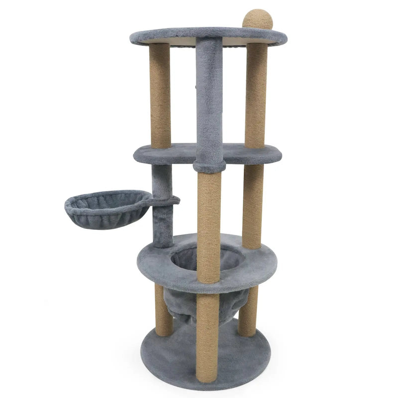 47 Inches Tall Cat Tower with Cat Nest and Scratching Posts-Gray by DirectDeals