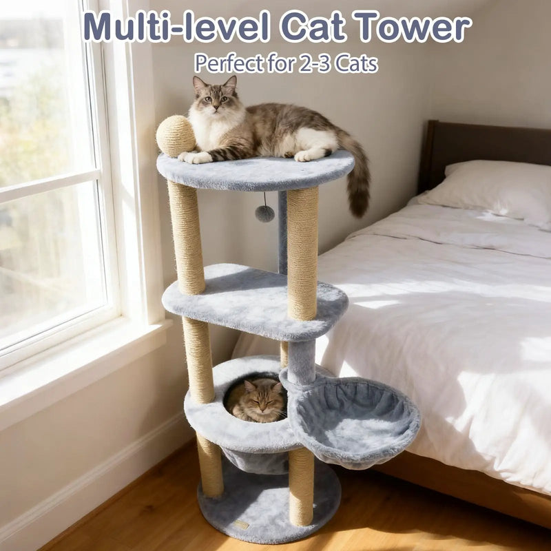 47 Inches Tall Cat Tower with Cat Nest and Scratching Posts-Gray by DirectDeals