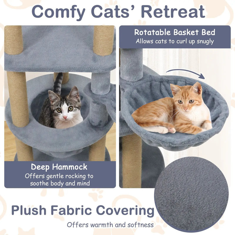 47 Inches Tall Cat Tower with Cat Nest and Scratching Posts-Gray by DirectDeals