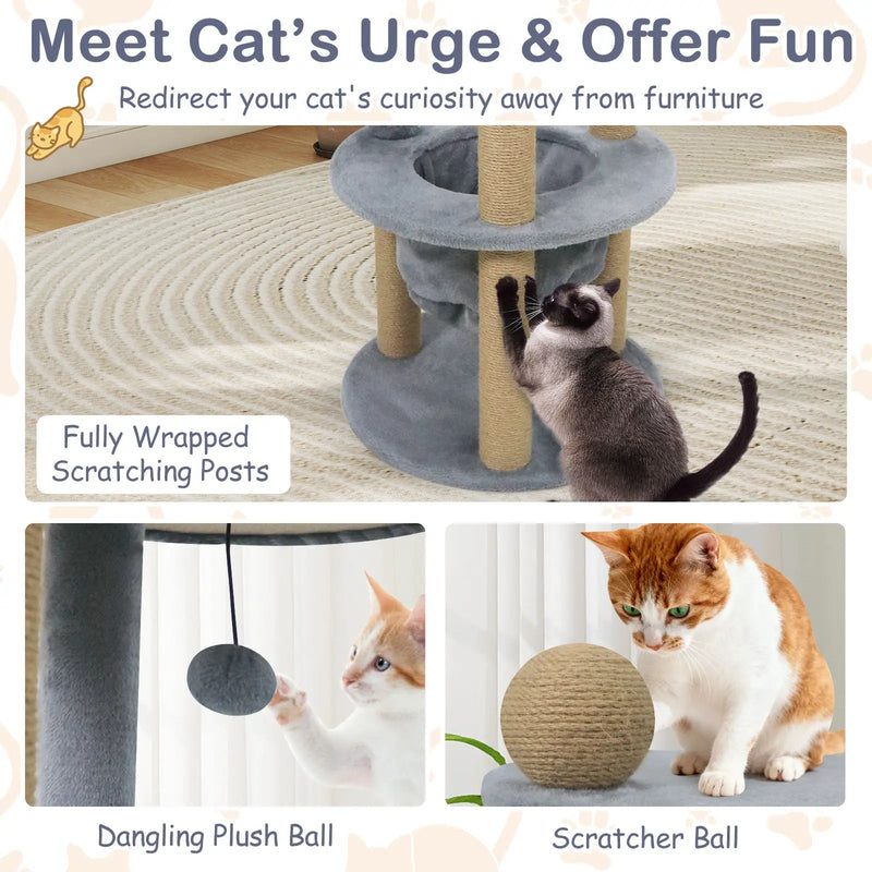 47 Inches Tall Cat Tower with Cat Nest and Scratching Posts-Gray by DirectDeals