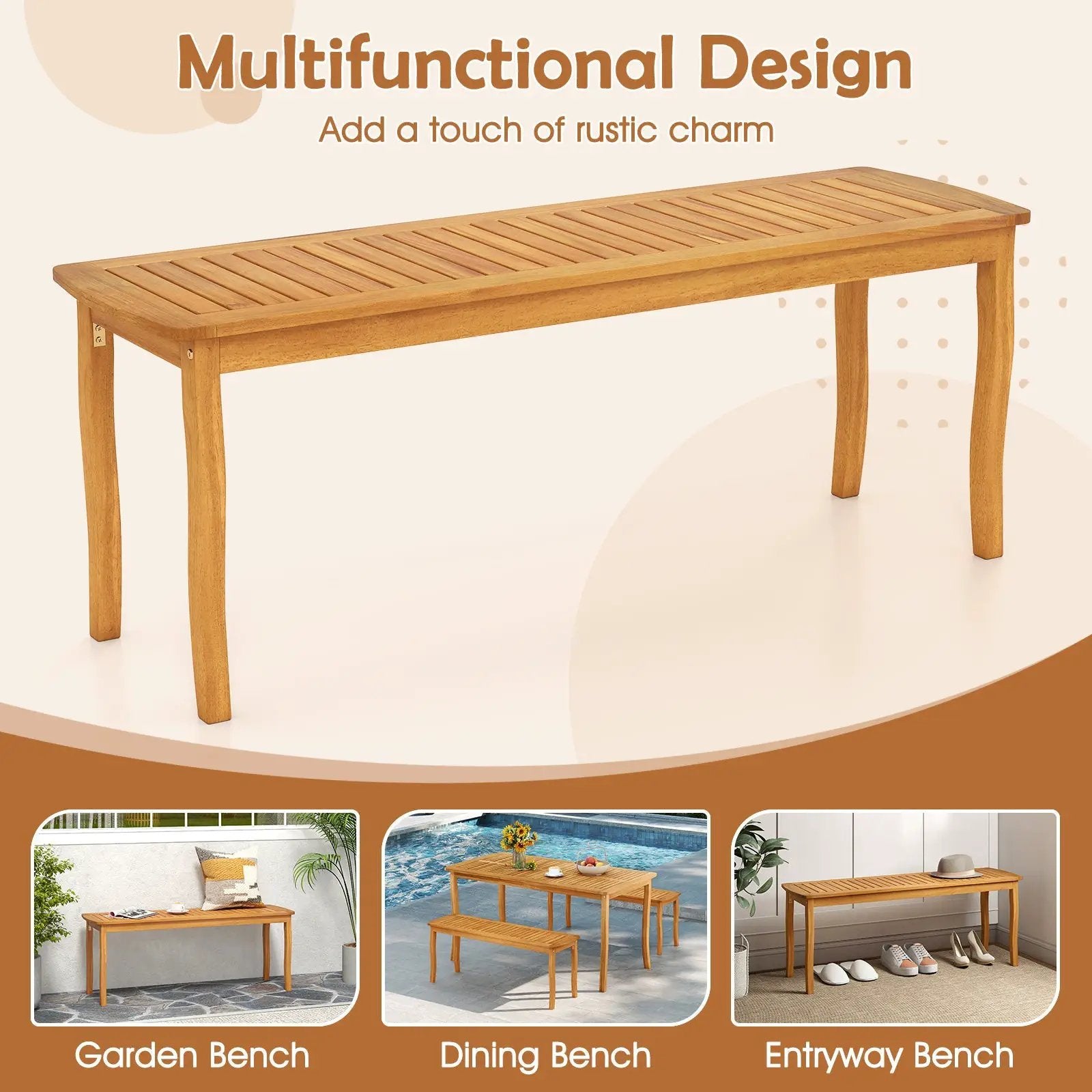 Acacia Wood Outdoor 48" Long Patio Dining Bench by DirectDeals
