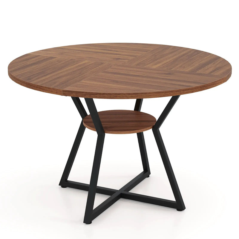 47" Round Dining Table for 4 with Storage Shelf-Brown by DirectDeals
