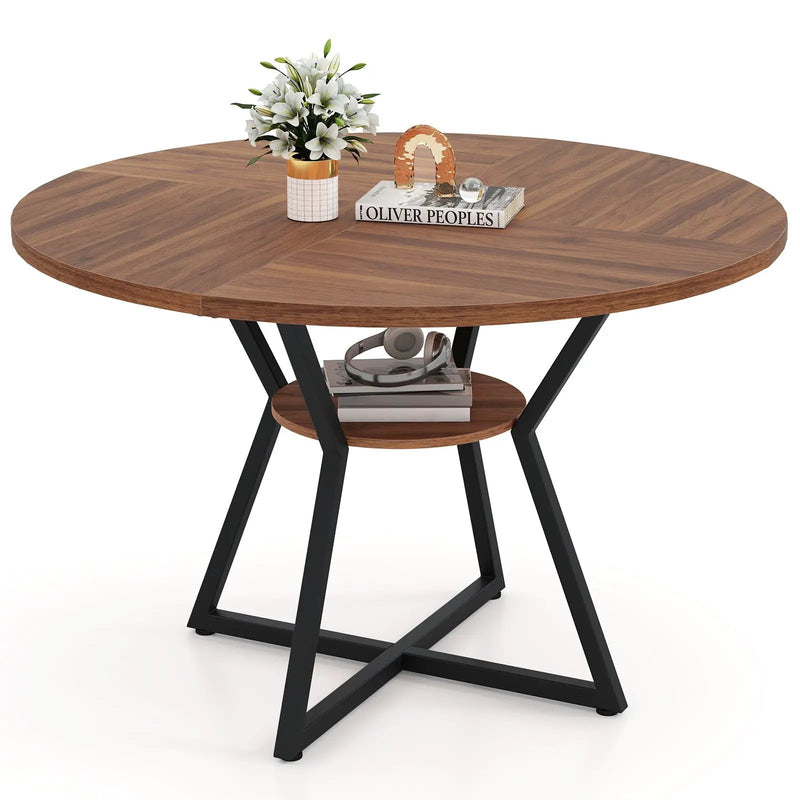 47" Round Dining Table for 4 with Storage Shelf-Brown by DirectDeals