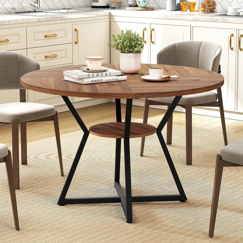 47" Round Dining Table for 4 with Storage Shelf-Brown by DirectDeals