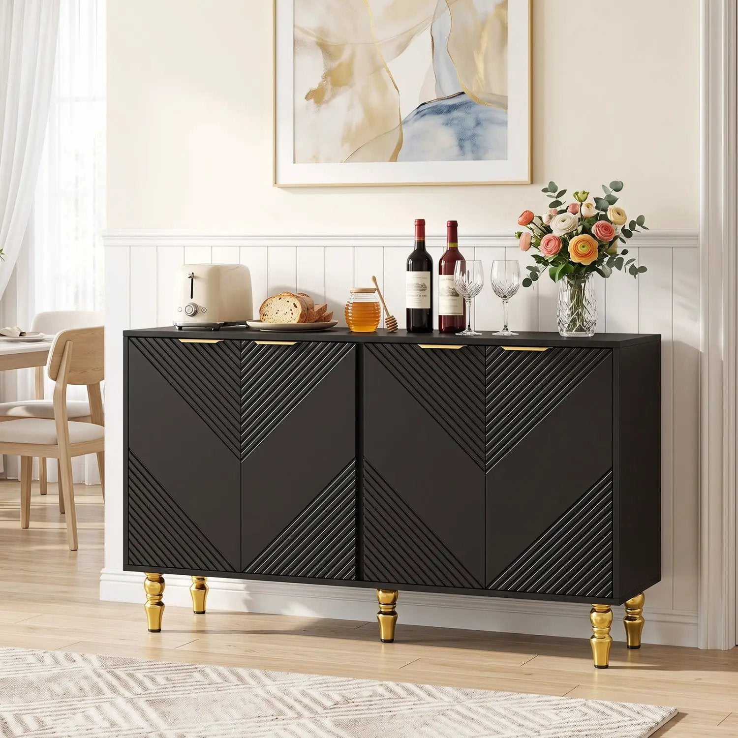 47" Sideboard Buffet Cabinet with Chevron Fluted Doors by DirectDeals