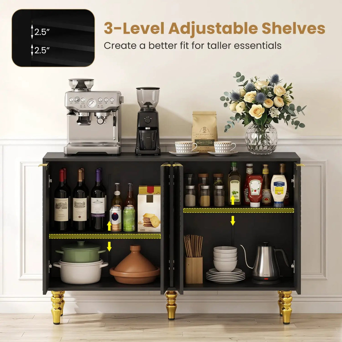 47" Sideboard Buffet Cabinet with Chevron Fluted Doors by DirectDeals