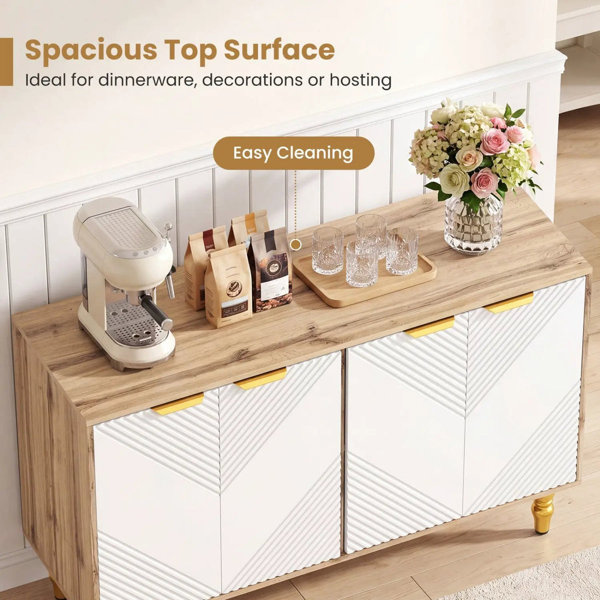 47" Sideboard Buffet Cabinet with Chevron Fluted Doors by DirectDeals