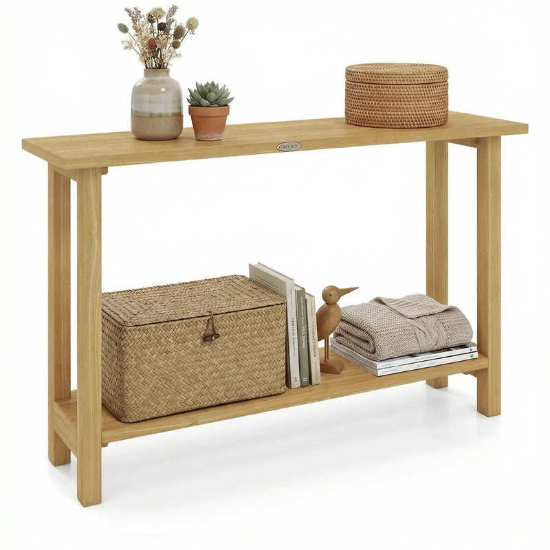 47 Inch Solid Wood Console Table with Teak Wood Frame and Storage Shelf by DirectDeals