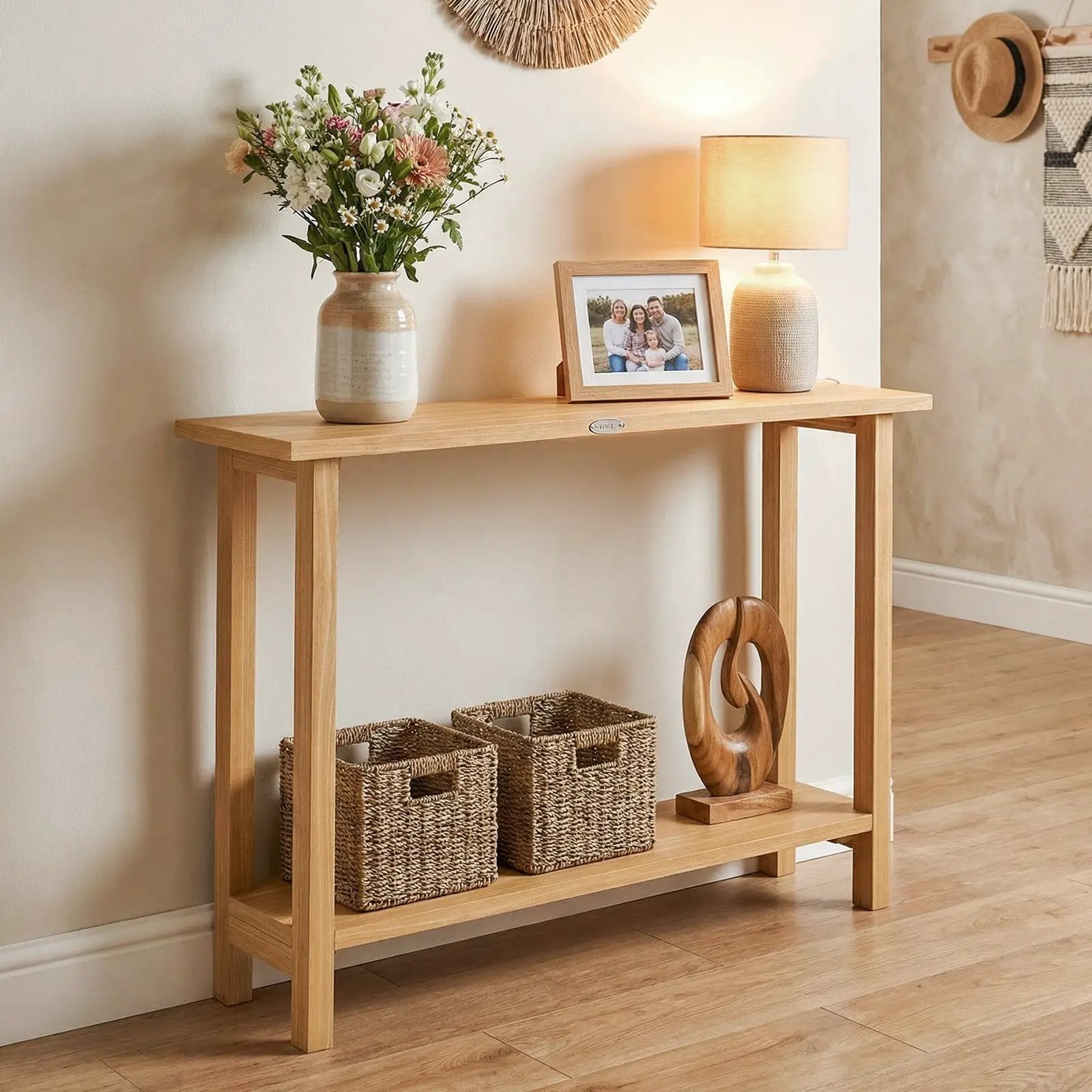 47 Inch Solid Wood Console Table with Teak Wood Frame and Storage Shelf by DirectDeals