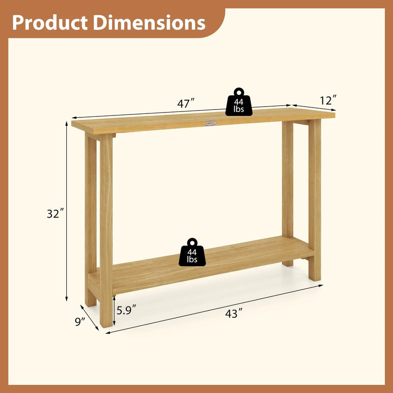 47 Inch Solid Wood Console Table with Teak Wood Frame and Storage Shelf by DirectDeals