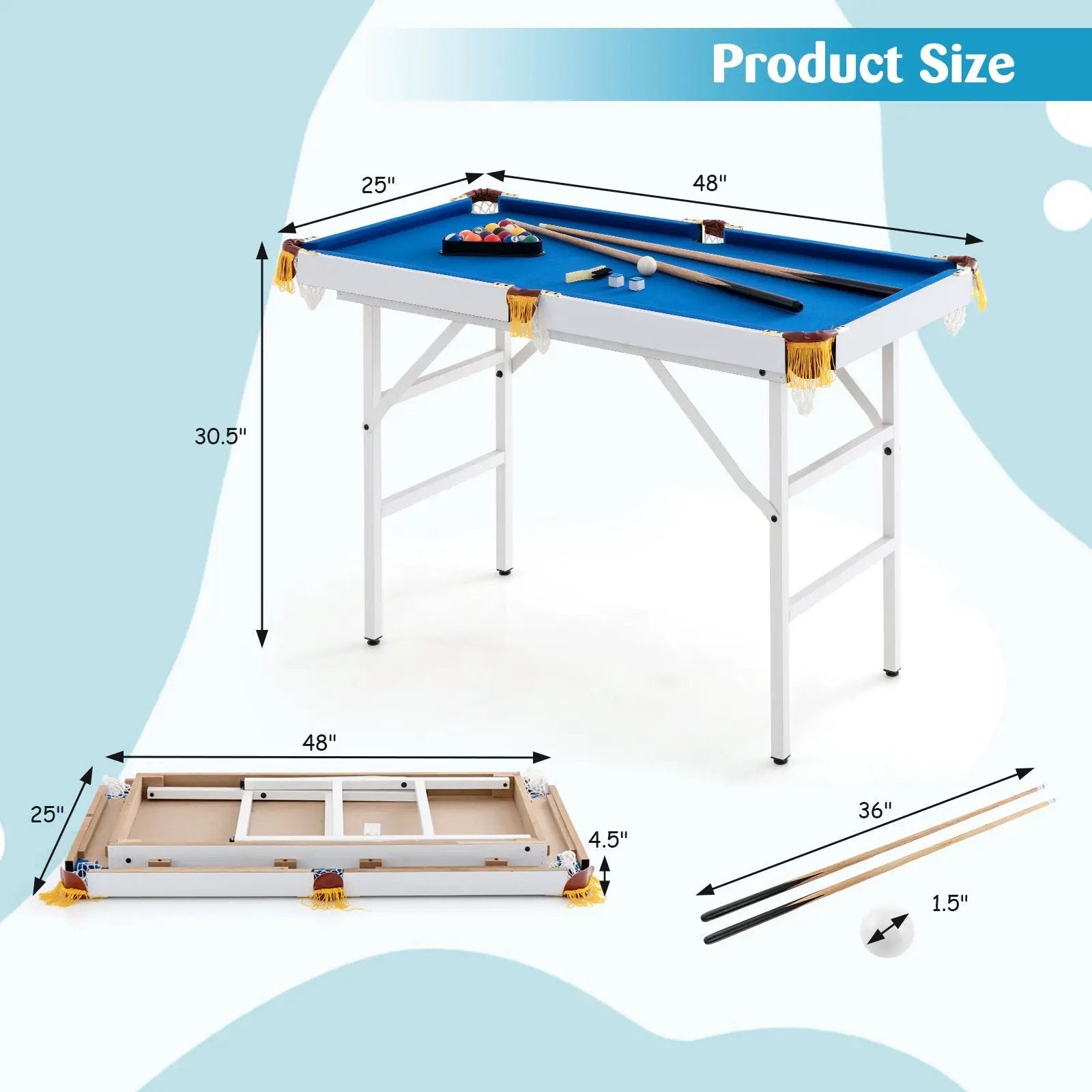 47 Inch Folding Billiard Table with Cues and Brush Chalk by DirectDeals