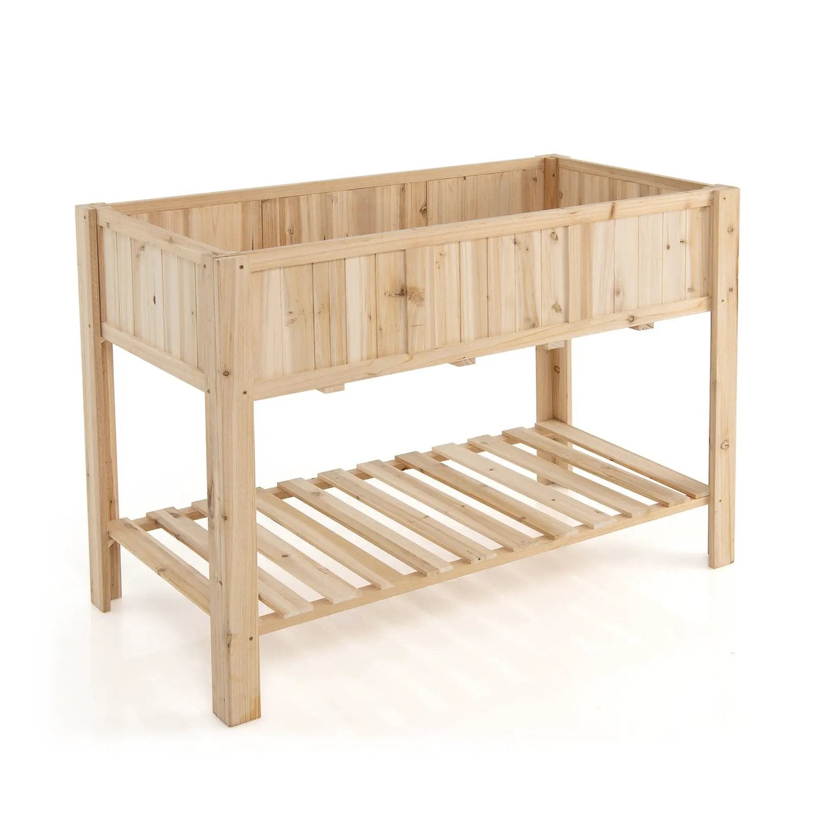 47 Inch Wooden Raised Garden Bed with Bottom Shelf and Bed Liner by DirectDeals