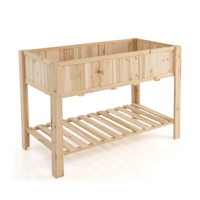 47 Inch Wooden Raised Garden Bed with Bottom Shelf and Bed Liner by DirectDeals