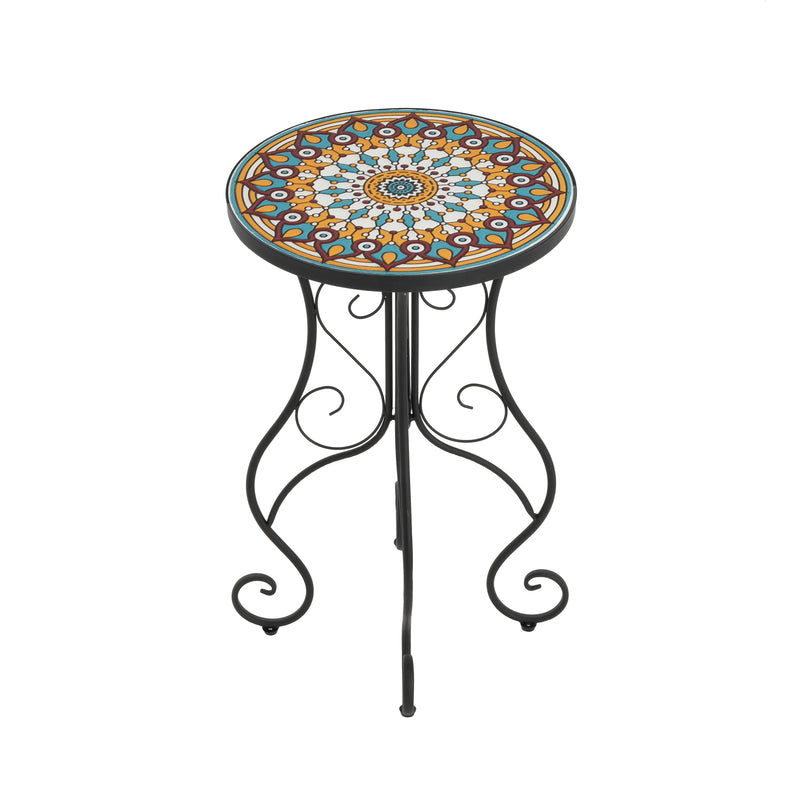 Round Ceramic Outdoor Side Table, Colorful + Black by HouseOfZazla