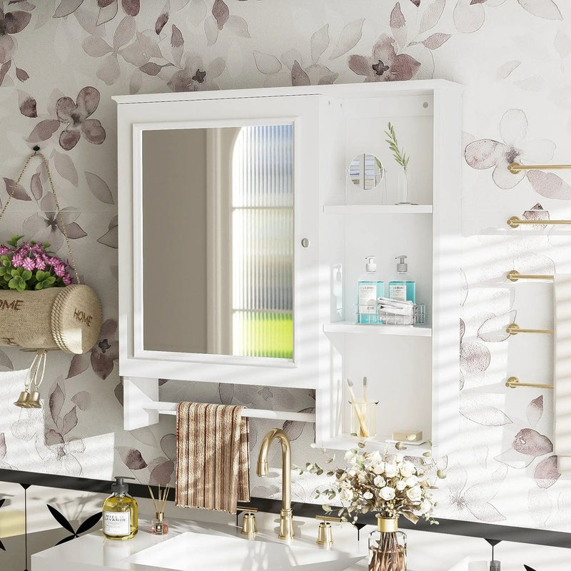 Wall Mounted Bathroom Storage Cabinet, Medicine Cabinets With Large Mirror Door, Adjustable Shelves And Three Open Storage Levels(Not Include Bathroom Vanity) by Unique Piece Furniture