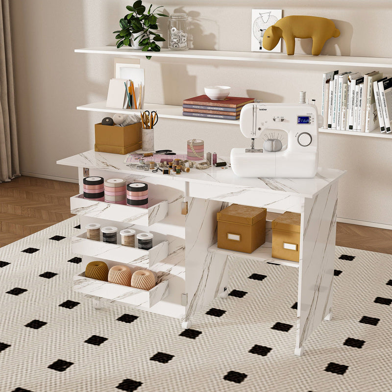 White Folding Sewing Table with Lockable Wheels - 4-in-1 Multi Functional Craft Station, photo 8 of 17
