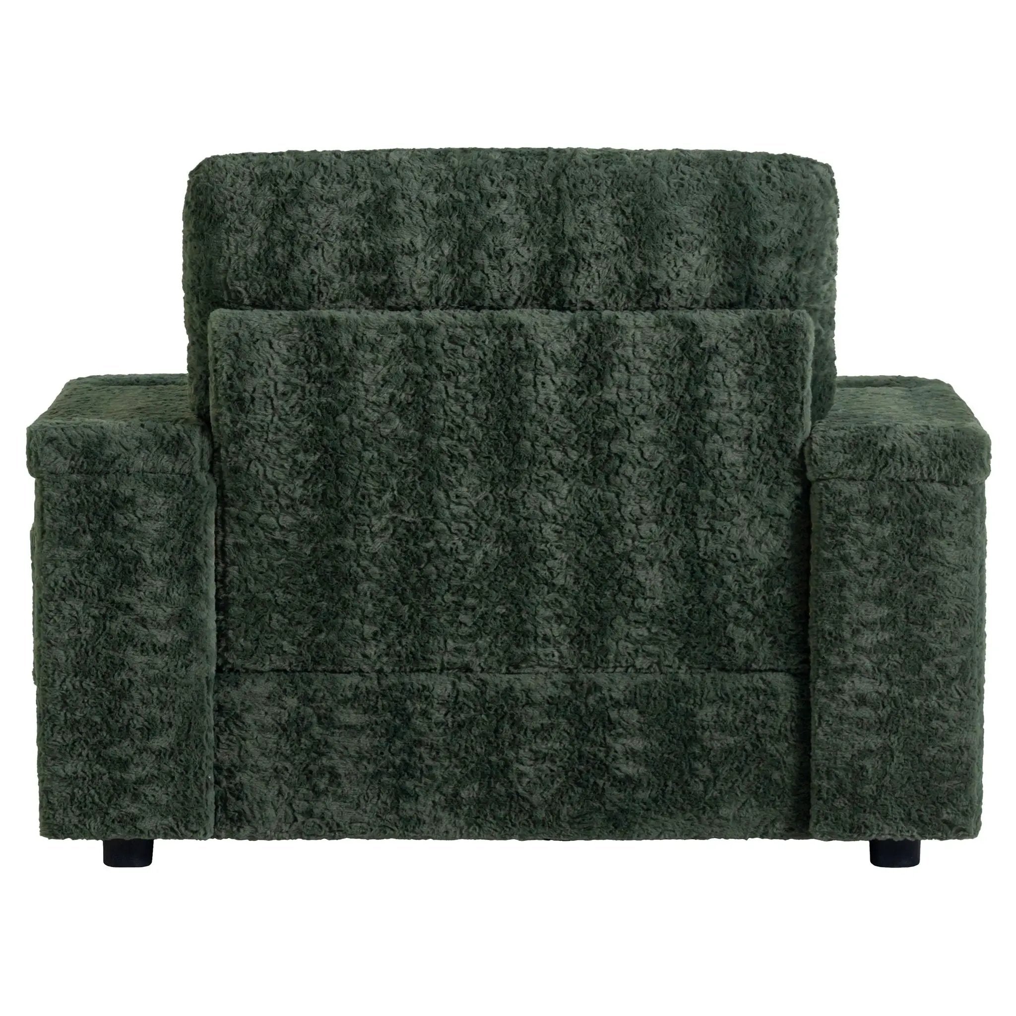 Oversized Chaise Lounge Indoor Rabbit Fur Sofa Bed With Storage Ottoman And Armrests Cup Holders With Deep Seat by HouseOfZazla
