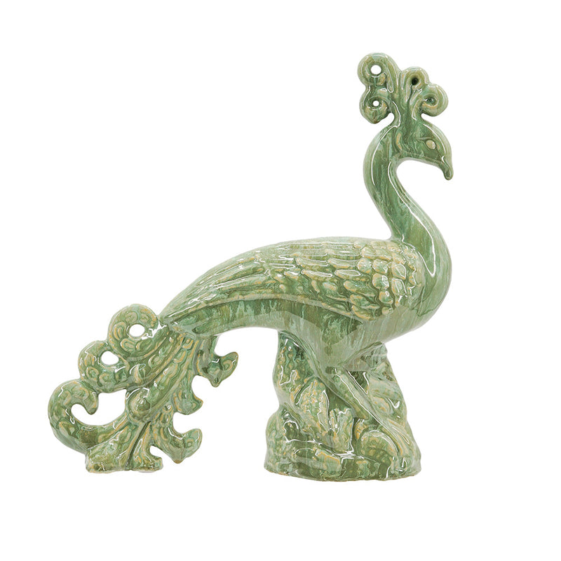 Ceramic Peacock Sculpture with Lustrous Glaze - 14 Inch, photo 2 of 8