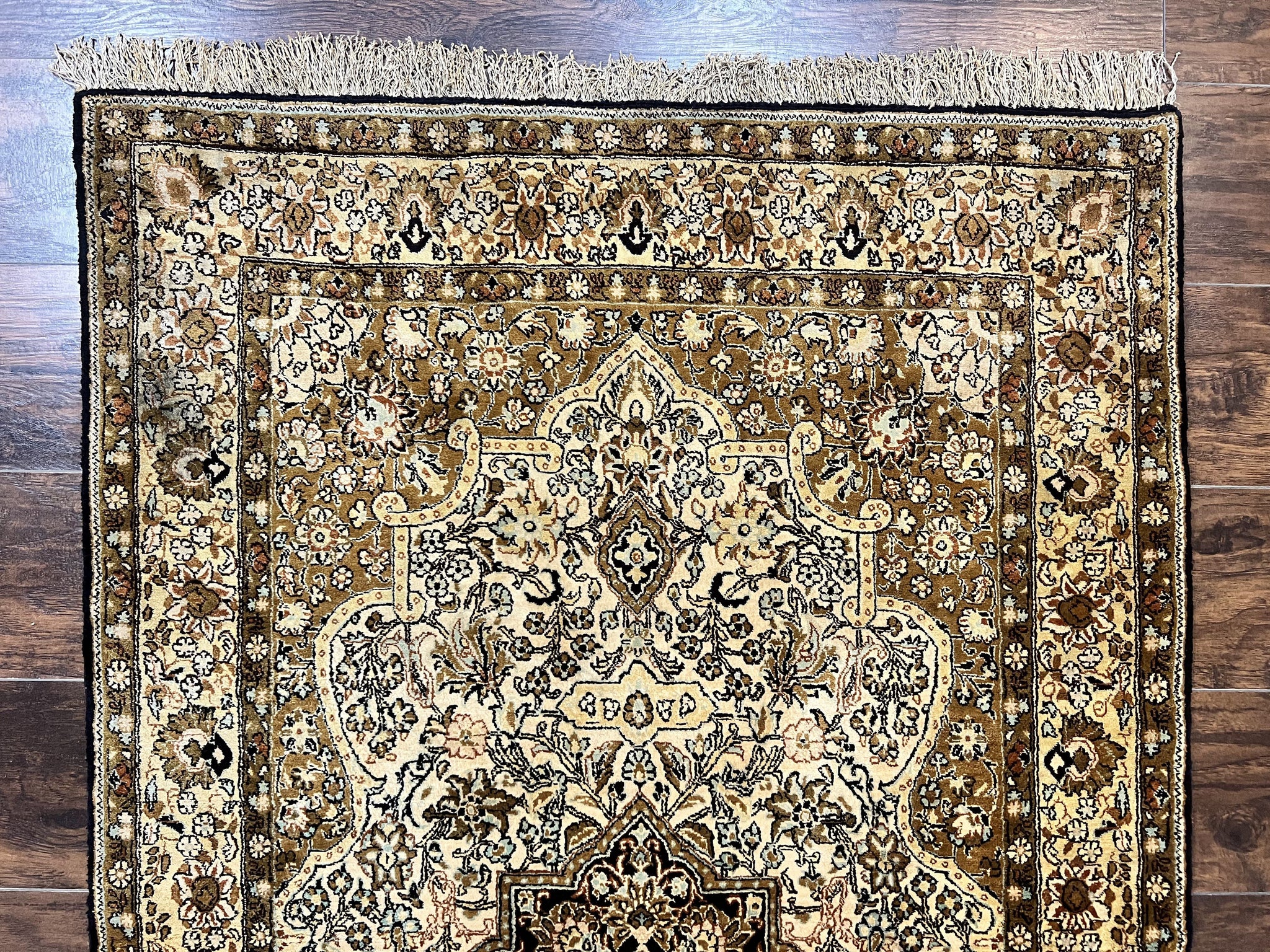 Persian Qum Silk Rug 3.5 x 5.5, Floral Medallion, Very Fine 350 KPSI, Handmade Silk on Silk Rug, Vintage by Jewel Rugs