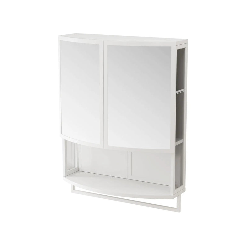 Arched Glass Double Door Wardrobe With Shatterproof Mirror, Open Shelf & Towel Rack by Unique Piece Furniture