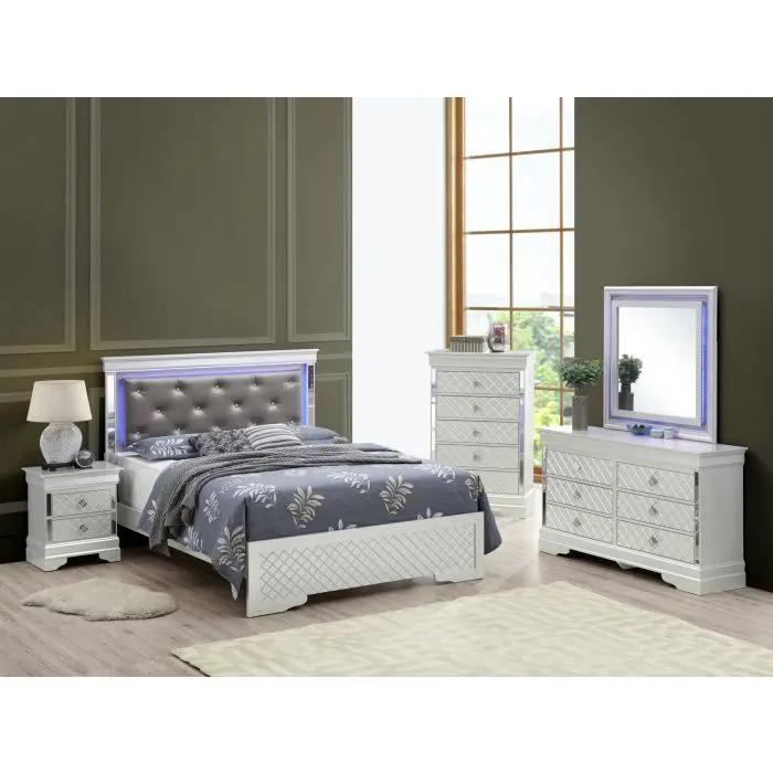 Bed With LED Light Accents Headboard by Unique Piece Furniture