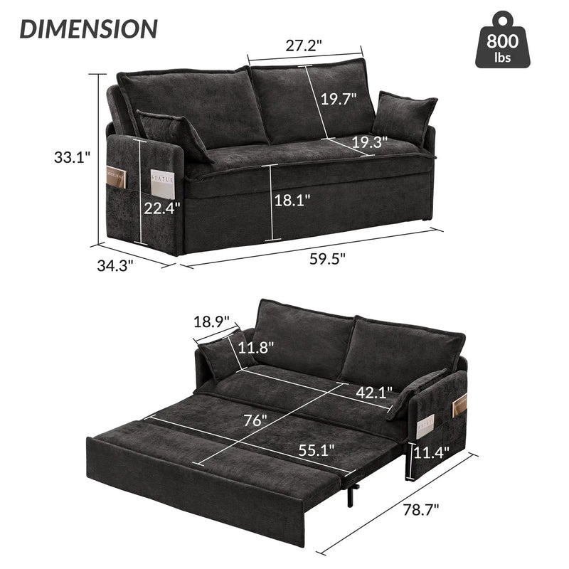 Pull Out Sofa Bed, Convertible Sleeper Sofa Couch, Side Storage, And USB / C - Type Charging Ports Chair by Unique Piece Furniture