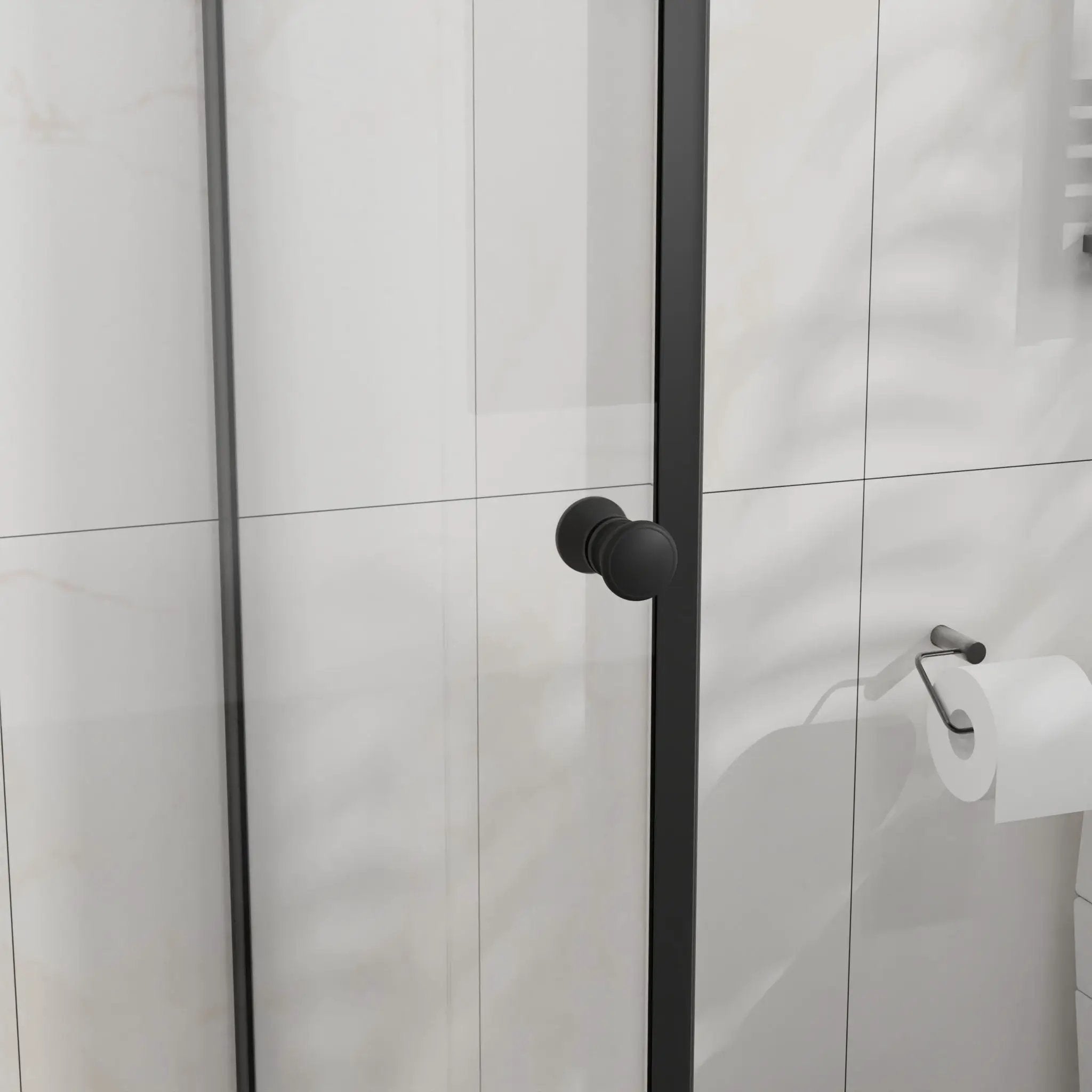 Corner Shower Enclosure, Frameless Pivot Door - Matte Black by HouseOfZazla