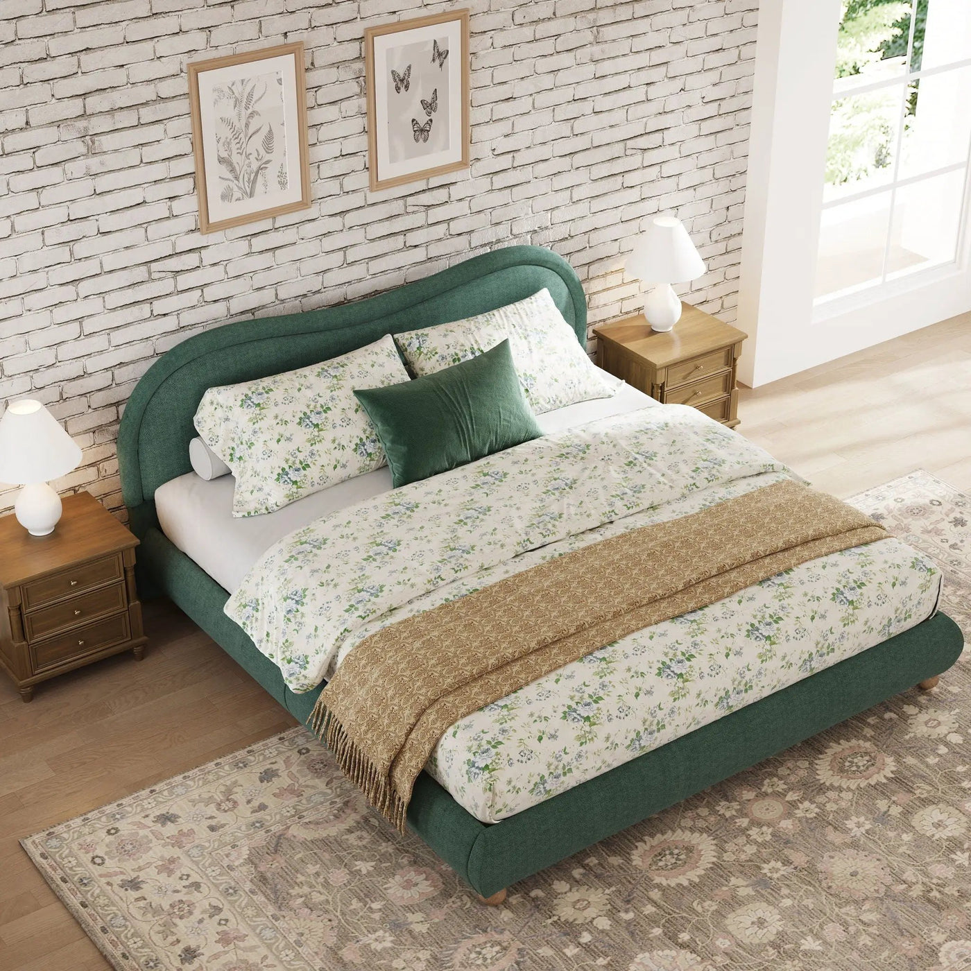Upholstered Platform Bed Frame With Curved Headboard by HouseOfZazla