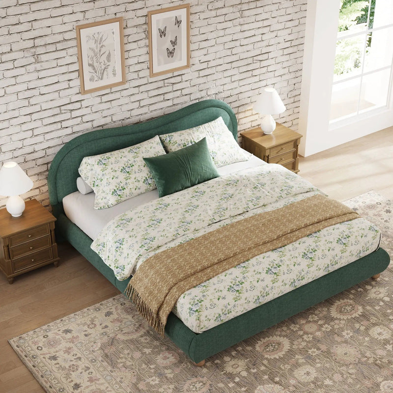 Upholstered Platform Bed Frame With Curved Headboard by HouseOfZazla