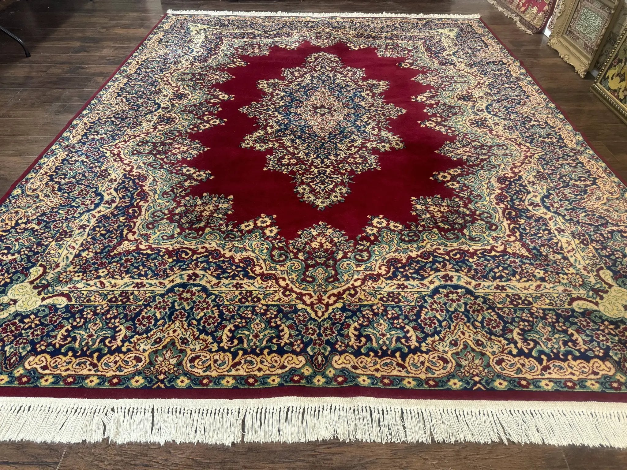 Power Loomed Persian Oriental Rug 9x12, Vintage Wool Pile, Kirman Design by Jewel Rugs