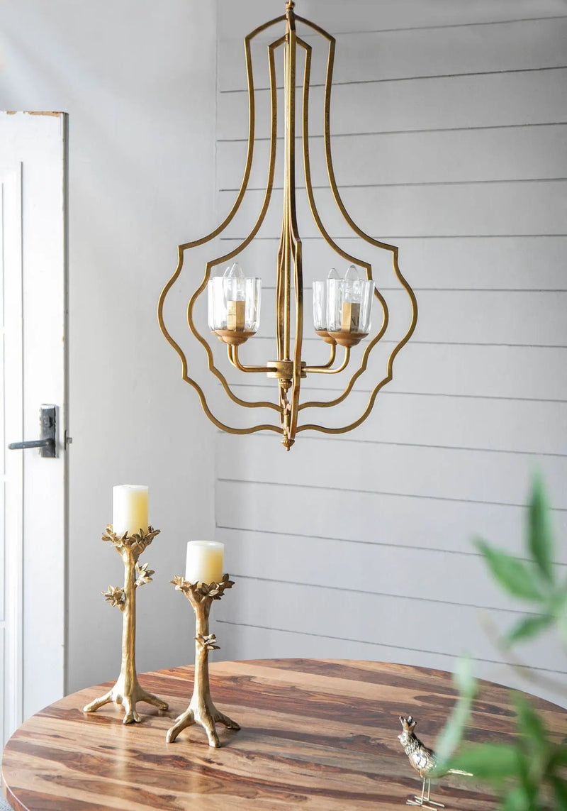 4 Light Metal Chandelier, Hanging Light Fixture With Adjustable Chain For Kitchen, Bulb Not Included - Gold by Unique Piece Furniture
