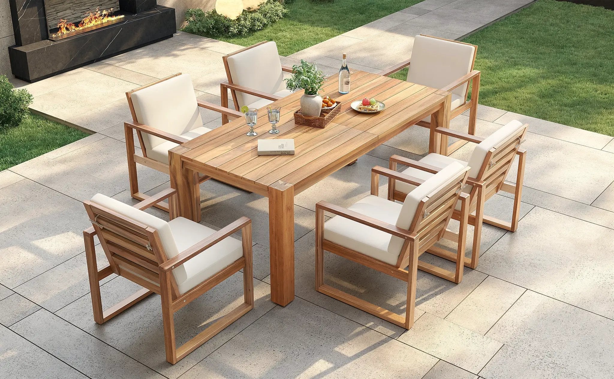 TREXM Patio Table and Chairs Set, 7-Piece Outdoor Dining Set for 6 by HouseOfZazla