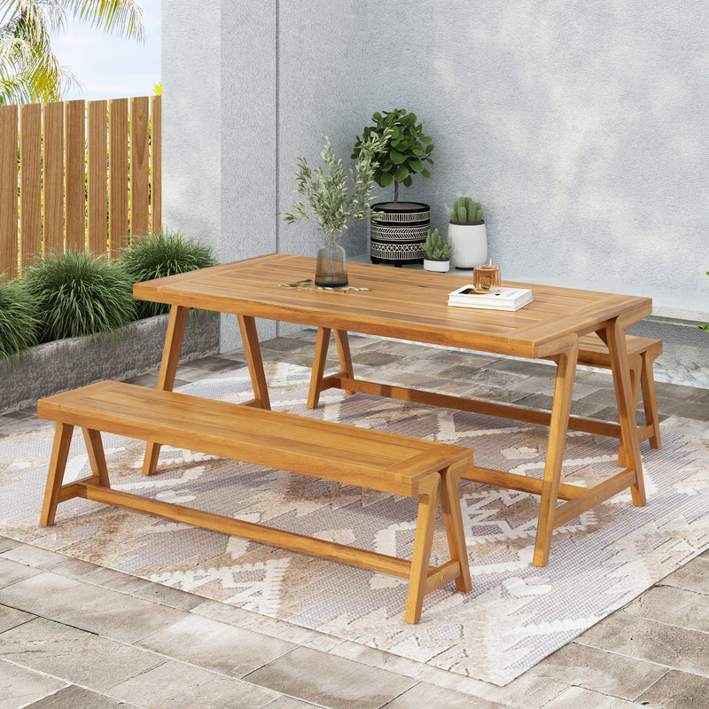 Outdoor 3-Piece Picnic Table Set in Acacia Wood by HouseOfZazla