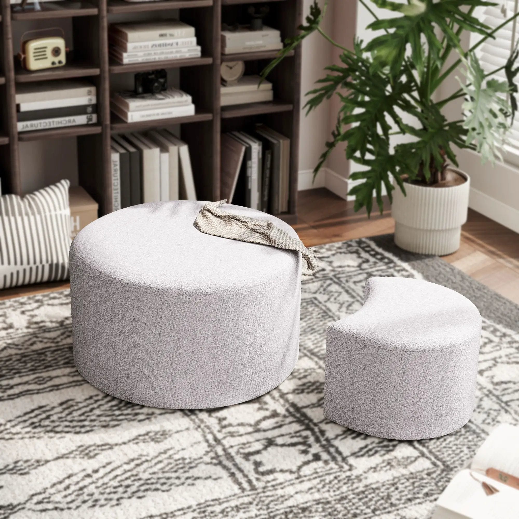 Upholstered Nesting Coffee Tables, Side Table, Footrest, Ottoman & Seat For Living Room Bedroom Entryway Office (Set of 2) - Beige by HouseOfZazla