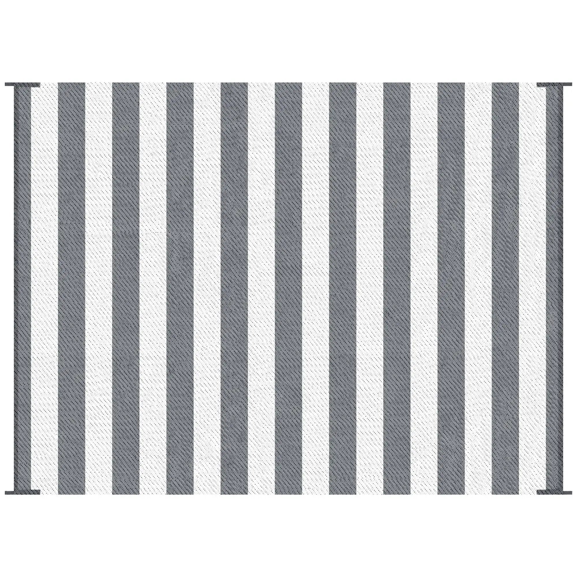 Outsunny - Reversible Outdoor Rug, 9' x 12' Waterproof Plastic Straw Floor Mat, Portable Rv Camping Carpet With Carry Bag, Large Floor Mat For Backyard, Deck, Picnic, Beach - Gray & White Striped by Unique Piece Furniture