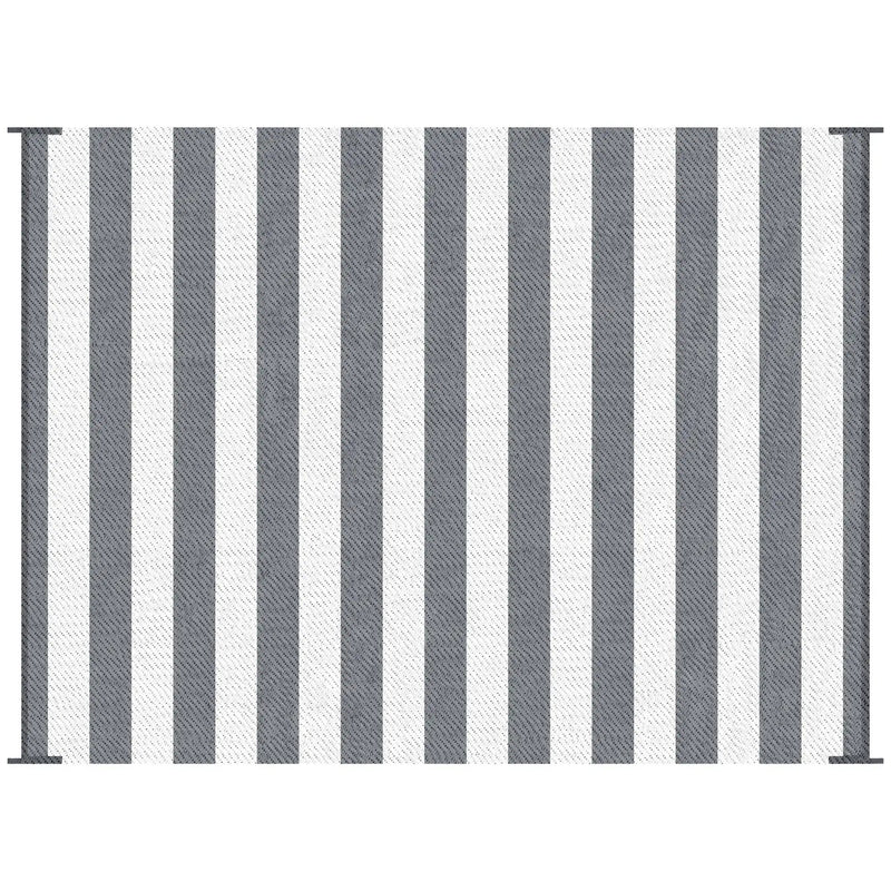 Outsunny - Reversible Outdoor Rug, 9' x 12' Waterproof Plastic Straw Floor Mat, Portable Rv Camping Carpet With Carry Bag, Large Floor Mat For Backyard, Deck, Picnic, Beach - Gray & White Striped by HouseOfZazla